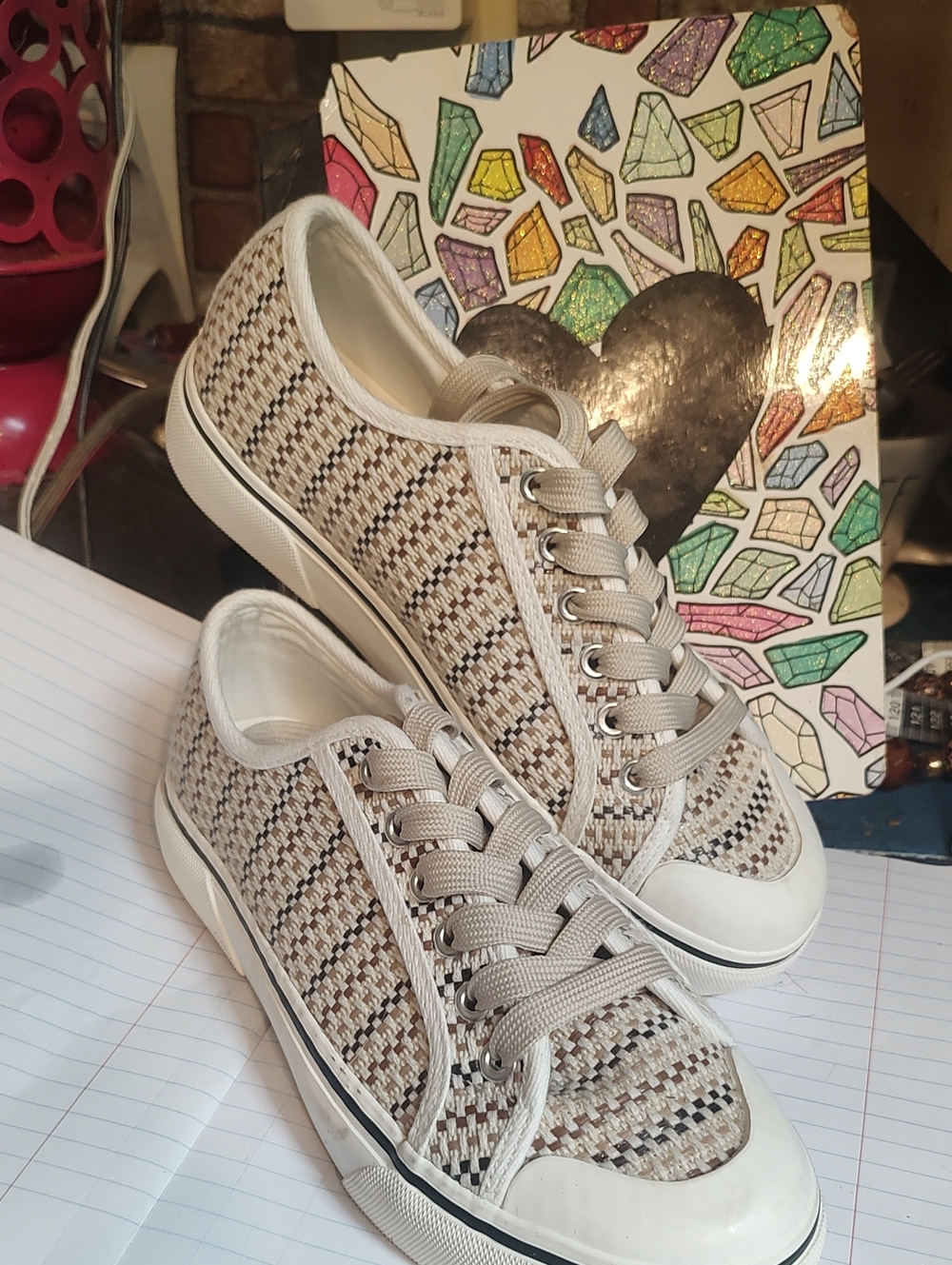 Corkey`s Hey Girl Woven Low-Top Casual Sneakers - Beige/White GC